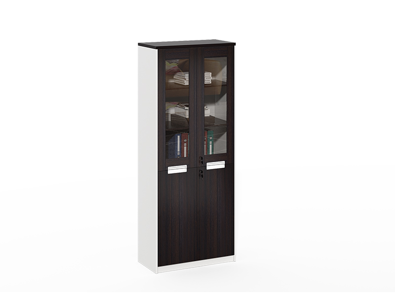 China Gold Manufacturer Discount Wooden frame with 2 glass doors black office cabinet CF-CLF0820B