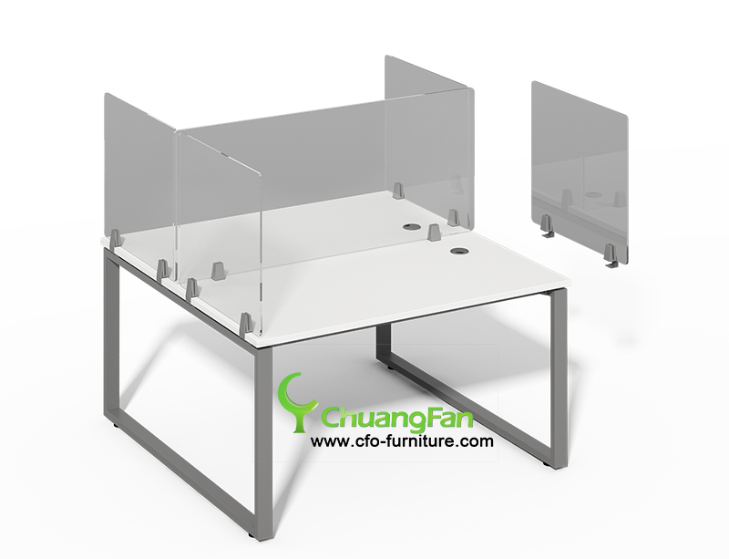 Custom sized cough and sneeze protective barrier 2 Person workstation desk with acrylic screen