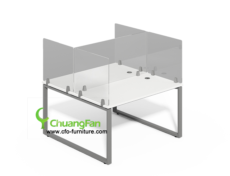 Custom sized cough and sneeze protective barrier 2 Person workstation desk with acrylic screen