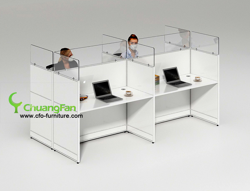 Custom sized cough and sneeze protective barrier 4 Person workstation desk