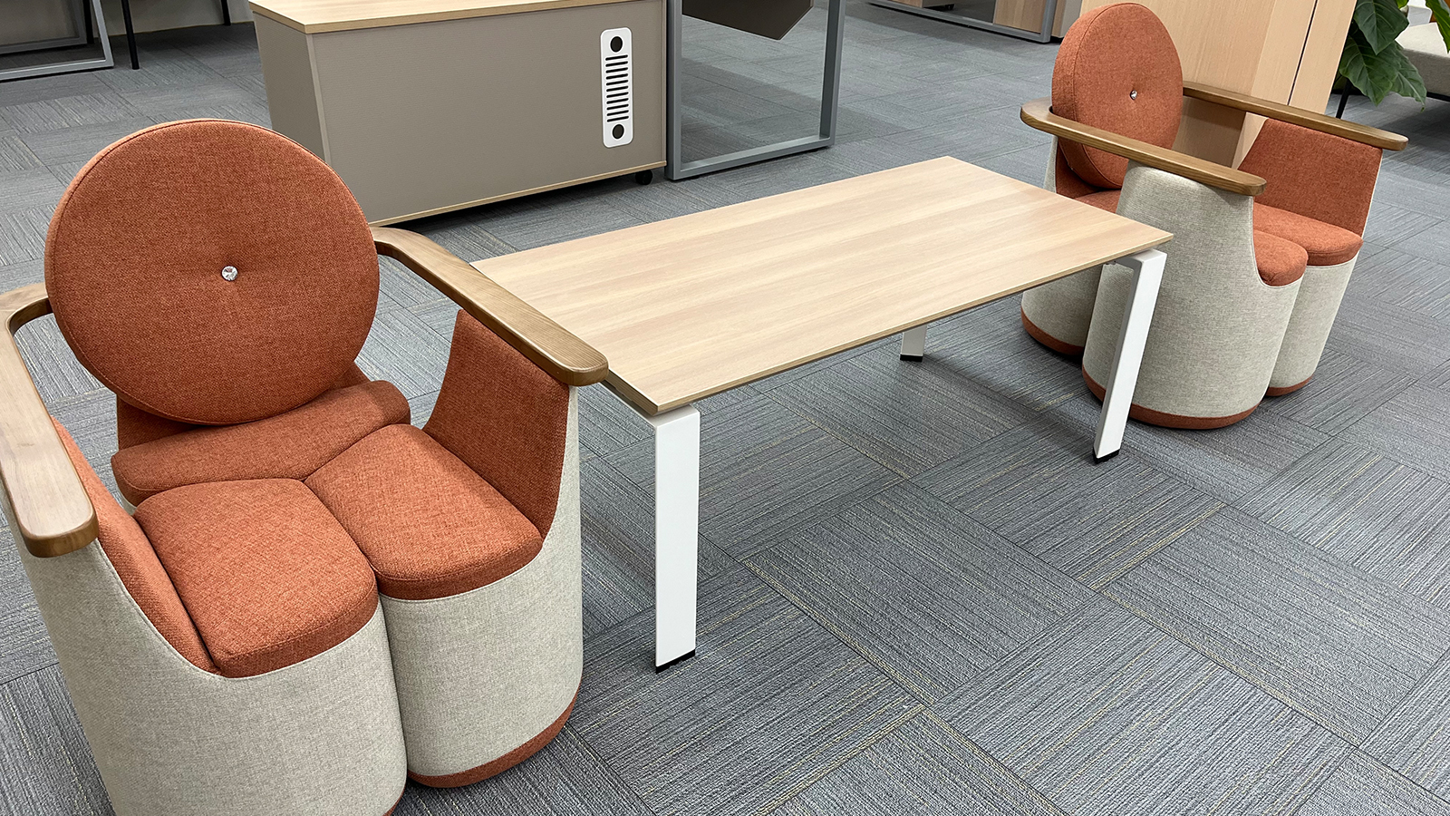 What kind of furniture is needed for the office reception and coffee break areas?